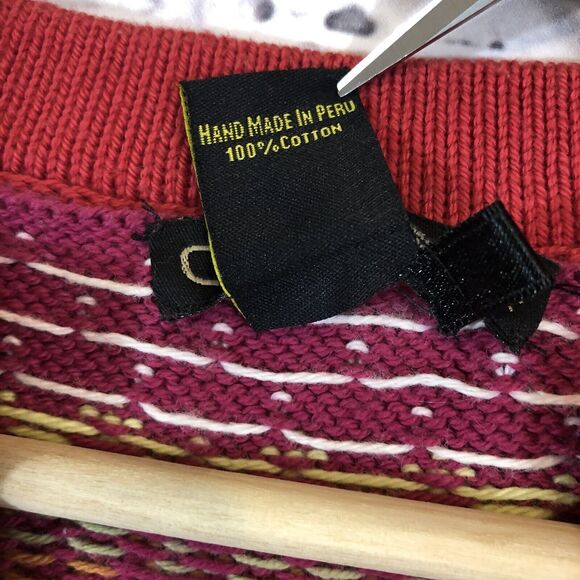 Peruvian Sweater Chaska Medium Hand Made Peru Cotton Top Metal Hooks Womens - Picture 5 of 12